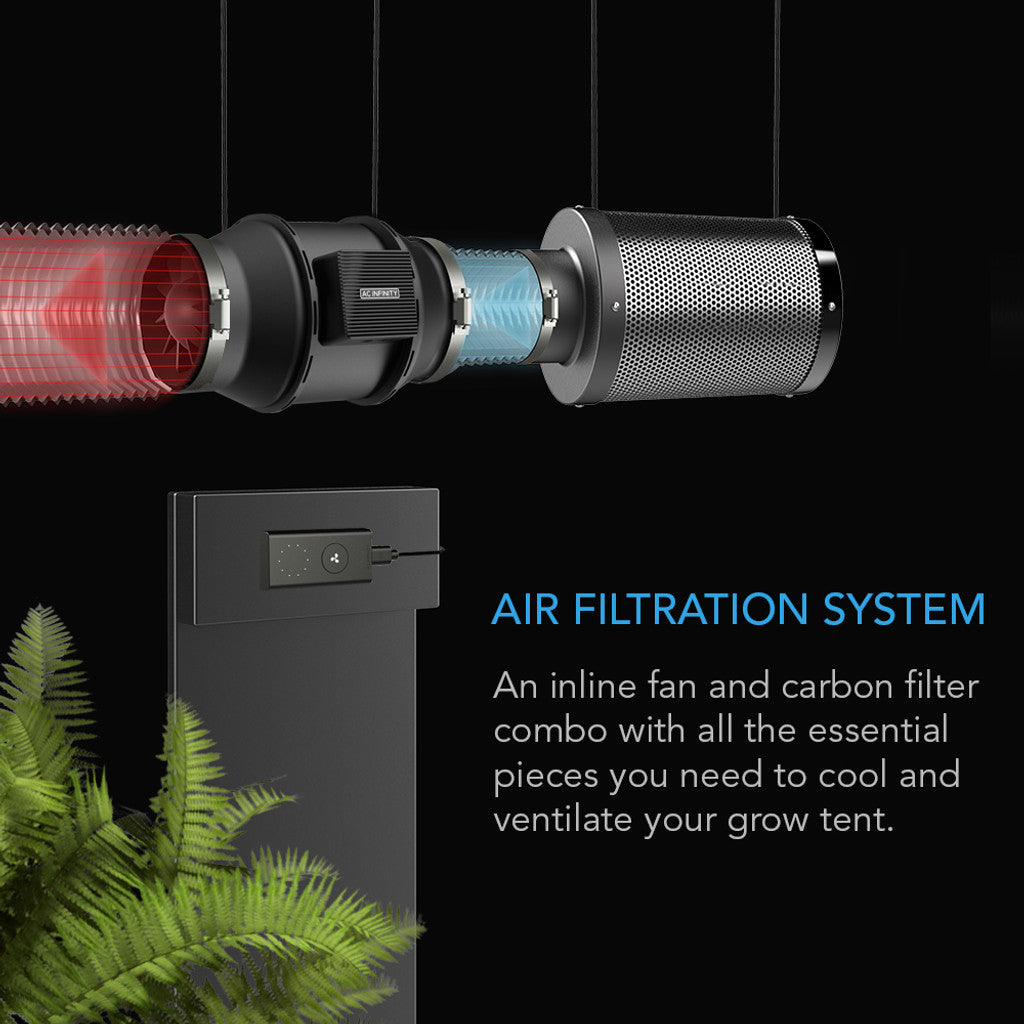 AC Infinity - Air Filtration Kit 4”, Inline Fan with Speed Controller, Carbon Filter; Ducting