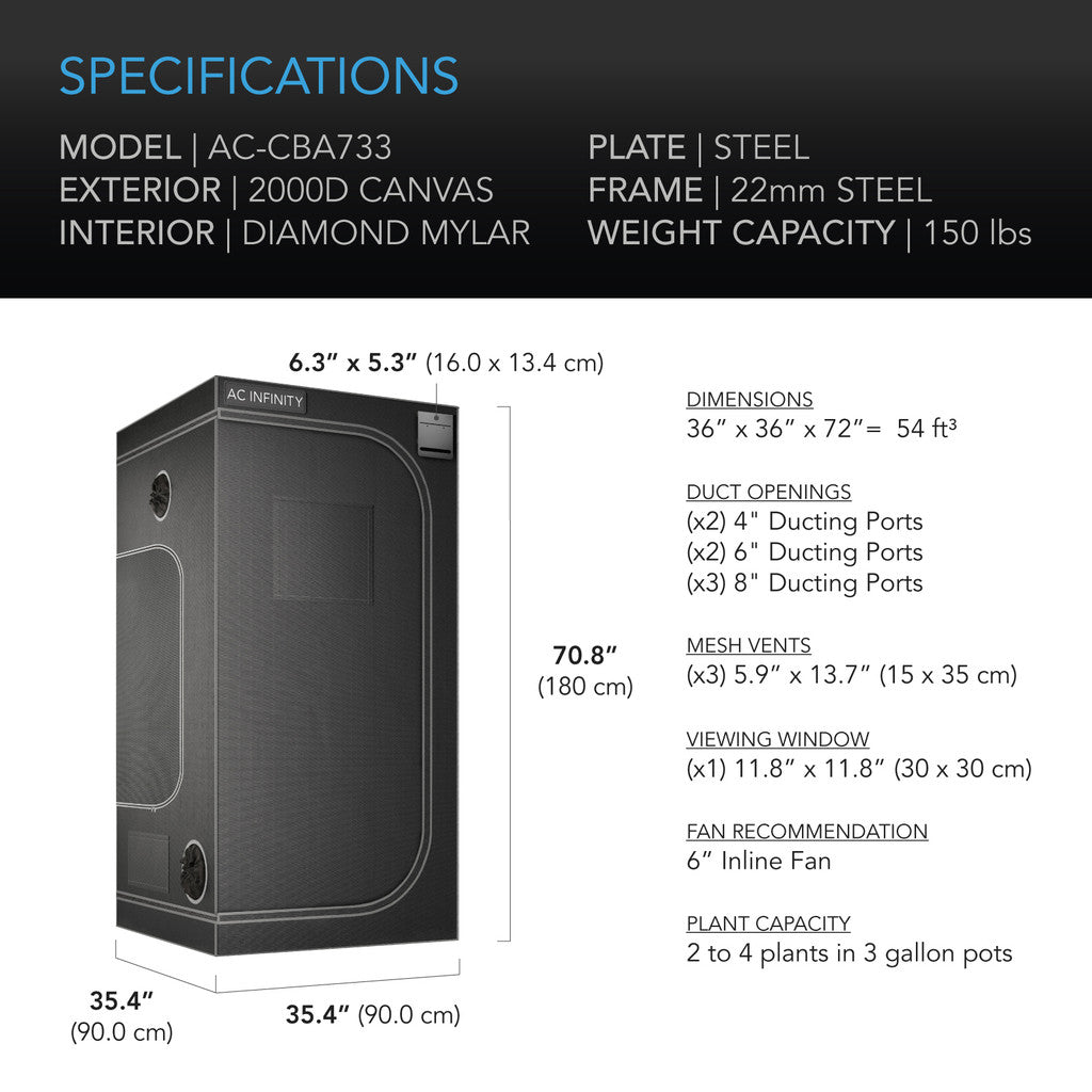 AC Infinity - CLOUDLAB 733, Advance Grow Tent 3x3