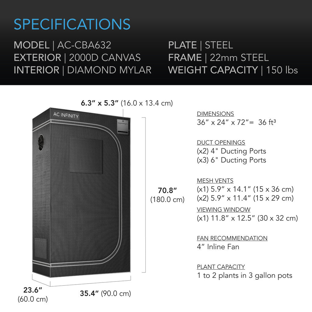 AC Infinity - CLOUDLAB 632, Advance Grow Tent 3x2