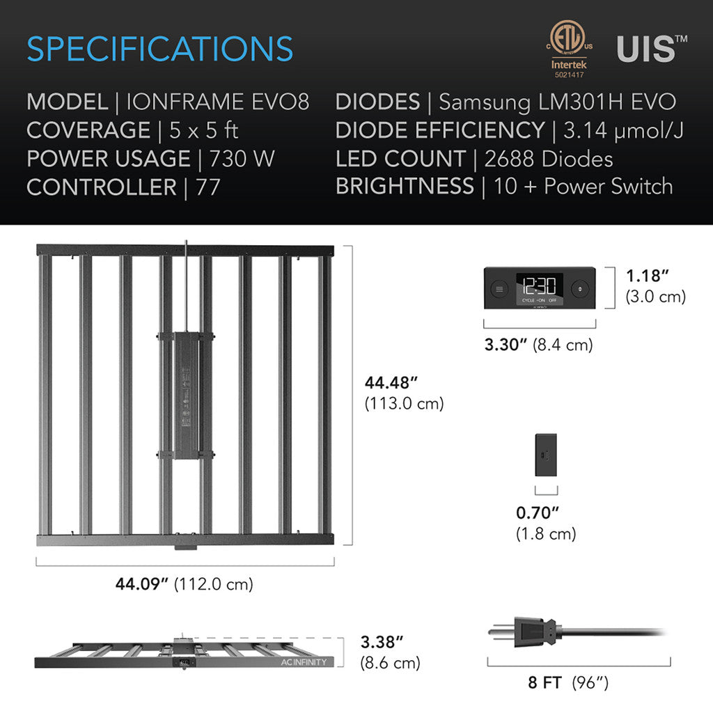 AC Infinity - IONFRAME EVO8 - LED Grow Light - 730W, 5x5 ft.