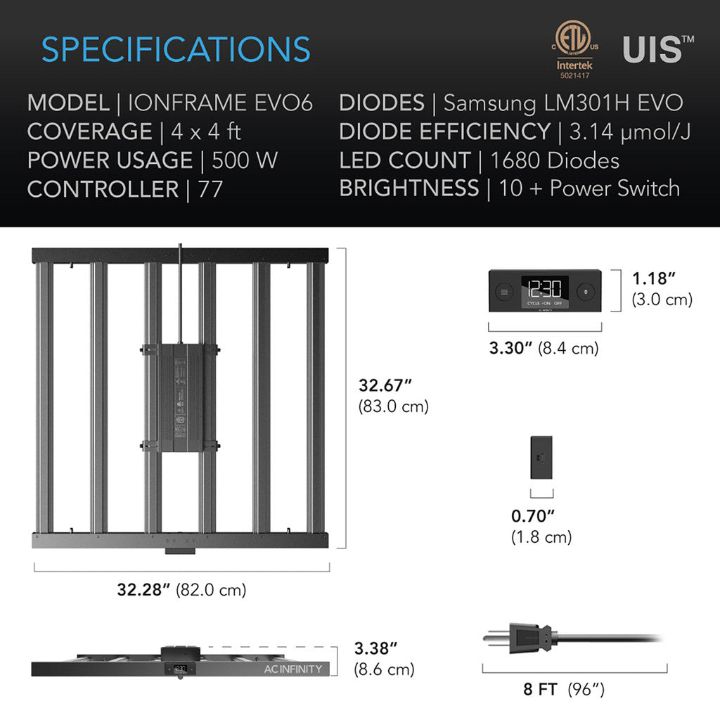 AC Infinity - IONFRAME EVO6 - LED Grow Light - 500W, 4x4 ft.